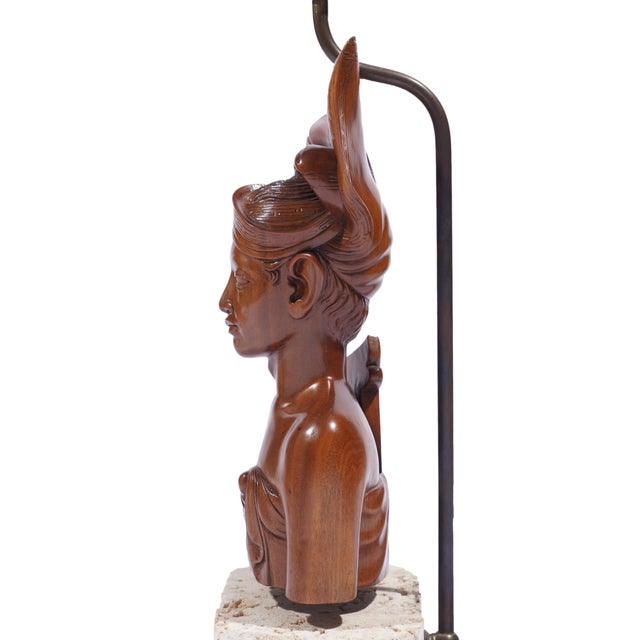 Pair of Balinese Carved Klungkung Wood Bust Lamps, 1920-40 For Sale - Image 12 of 13