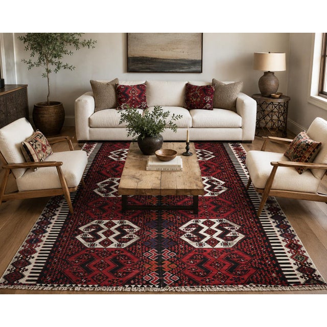Art Deco 1940s Authentic Tribal Handwoven Kilim for Floor – Family Made Stitched Together - 6' 5'' X 13' 11'' For Sale - Image 3 of 14