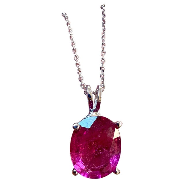 Approximately 5 Carat Oval Cut Natural Pink Tourmaline 14 Karat White Gold Necklace, 18" Long Gold: 14 Karat White gold ,...
