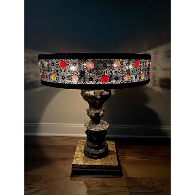 Mid-Century Modern Vintage 60s Illuminated Capiz Shell & Jewels Accent Table For Sale - Image 3 of 12