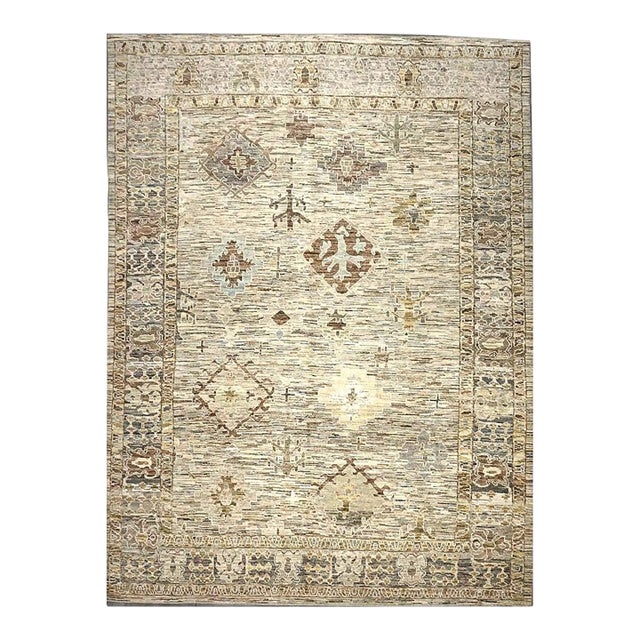 21st Century Turkish Oushak Wool 11x15 Tan, Charcoal & Ivory Handmade Area Rug #1144128 For Sale
