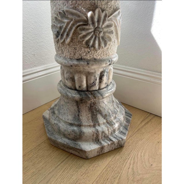 Pair of Vintage Neoclassical Carved Marble Pedestals With Spiral Columns For Sale - Image 9 of 12