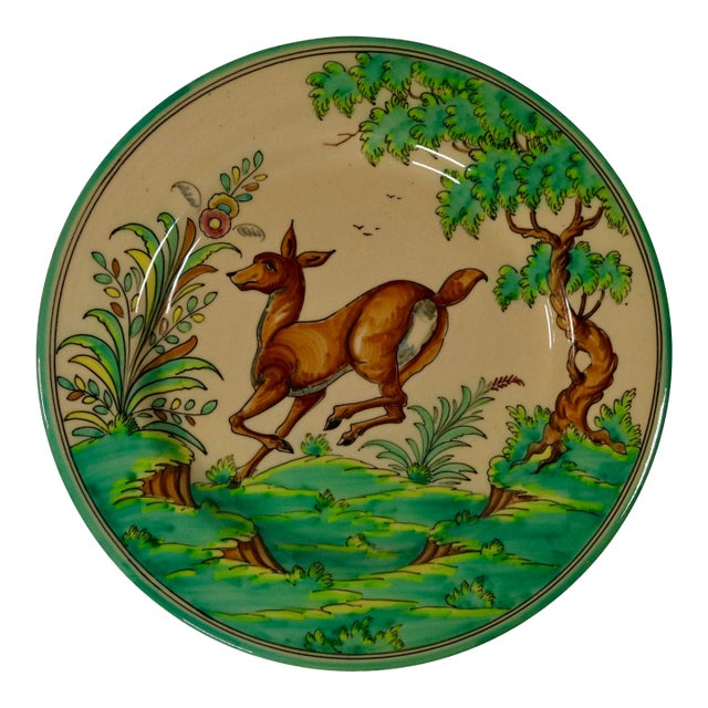 Vintage Large Spanish Majolica Deer Charger Toledo Spain For Sale
