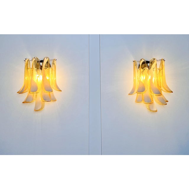 Vintage Italian Murano Wall Lights with Caramel Lattimo Glass Petals in the Manner of Mazzega, 1990, Set of 2 For Sale - Image 14 of 18