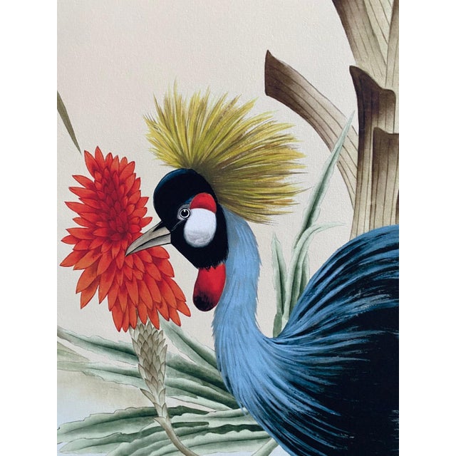 Not Yet Made - Made To Order W24"*h48"/Panel, a Set of 2 Panels Vintage-Style Botanical Panels With Crowned Cranes on Cream Ground (No Frame) For Sale - Image 5 of 8