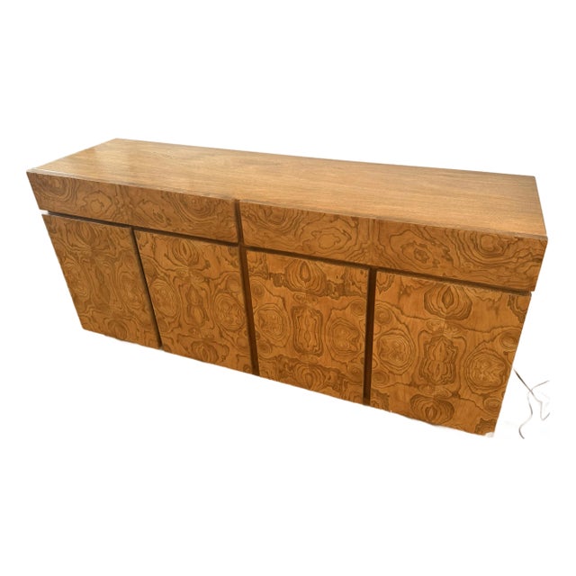 1970s Art Deco Style Burled Ash Credenza With Book-Matched Veneer For Sale