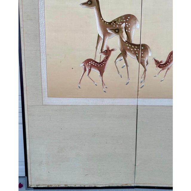 Gold Antique Japanese Meiji Two-Panel Embroidered Silk Screen W/ Deer & Pine, C. 1880 For Sale - Image 8 of 18