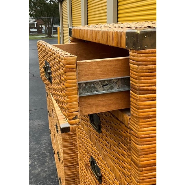 Campaign 1970s Campaign Style Wicker Bamboo Rattan Lingerie Chest - Bilecky Inspired For Sale - Image 3 of 6