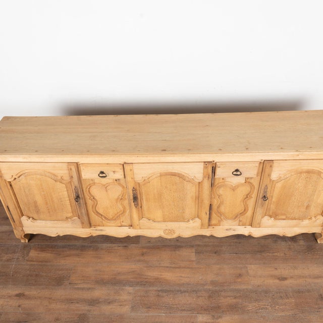 20th Century Long Bleached Oak Sideboard Buffet From Belgium For Sale - Image 4 of 16