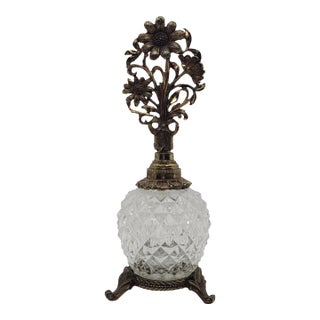 Vintage Matson Ormolu Perfume Bottle, Gilt Brass, Cut Glass, Floral Topper, Base For Sale