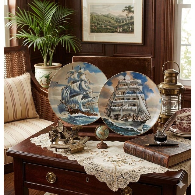 Set of 2 Rosenthal for Danbury Mint “Great American Sailing Ships” Plates – Sea Witch & Eagle – 8.625” Limited Edition Nautical Wall Decor - See Pics! For Sale - Image 4 of 7