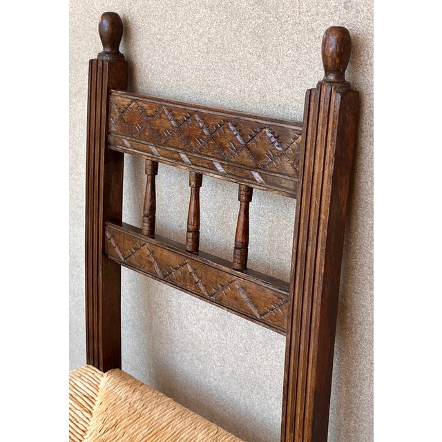 20th Century Set of Six Catalan Chairs in Carved Walnut and Caned Seats For Sale - Image 6 of 11