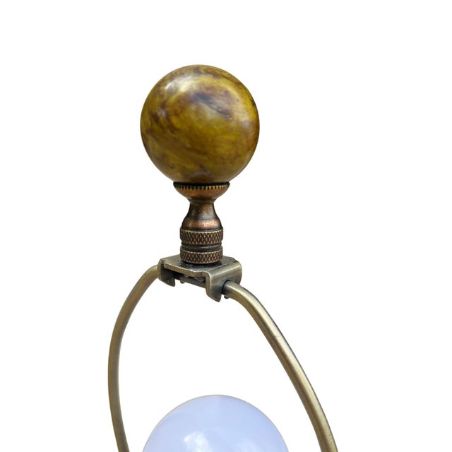 Vintage Mid-Century Jade Column Table Lamp With Cream Lampshade For Sale - Image 13 of 15