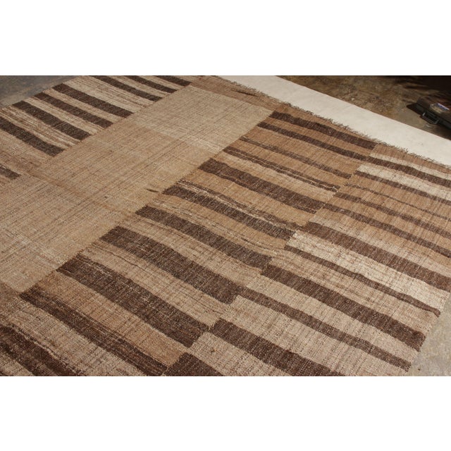 1950s Oversized Vintage Mazandaran Persian Kilim, Beige-Brown Stripes - Rug & Kilim For Sale - Image 5 of 7