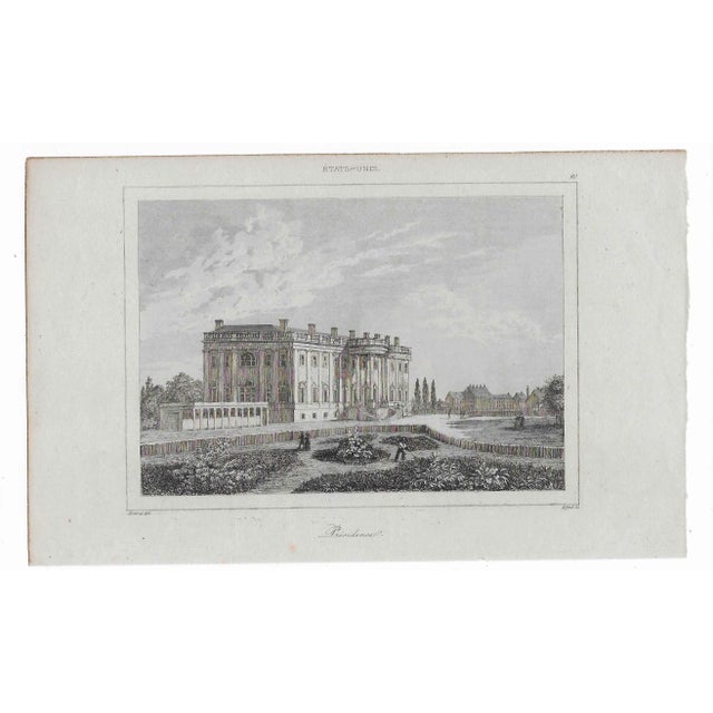19th century French engraving of the White House in Washington DC.