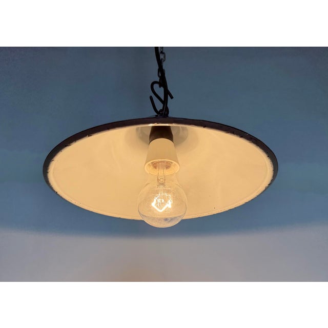 Industrial Blue Enamel Factory Pendant Lamp, 1950s For Sale - Image 9 of 15