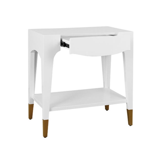 Wood Matthew Izzo Home Ronny Glossy White Lacquer One Drawer Side Table With Antique Brass Foot Caps For Sale - Image 7 of 7
