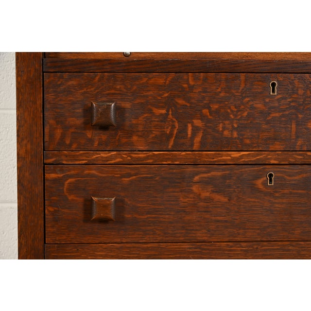 Stickley Brothers Style Antique Mission Oak Arts & Crafts Drop Front Secretary Desk, Circa 1910 For Sale - Image 12 of 17