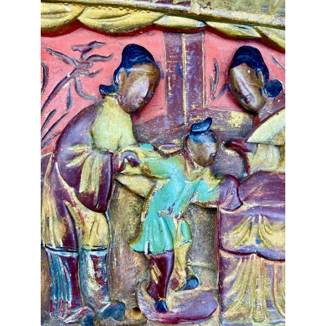 Wood Rare Set of 3 Antique Chinese Gilt Wood Carved Panels | Qing Dynasty Chinoiserie Wall Art For Sale - Image 7 of 17