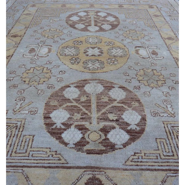 Khotan Rug With Central Medallion in Soft Blue, Golden Beige, and Warm Taupe For Sale - Image 9 of 13