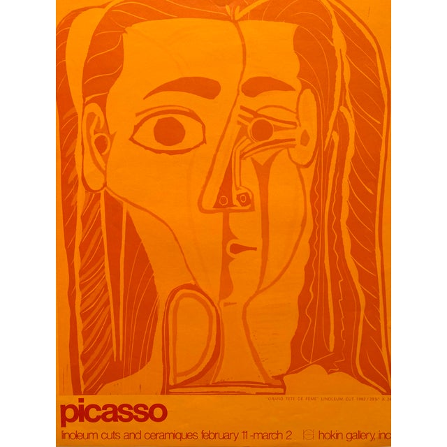 Pablo Picasso Vintage 1970 Mid Century Modernist Lithograph Print Palm Beach Exhibition Poster " Grand Tete De Feme " 1962 For Sale In Kansas City - Image 6 of 11