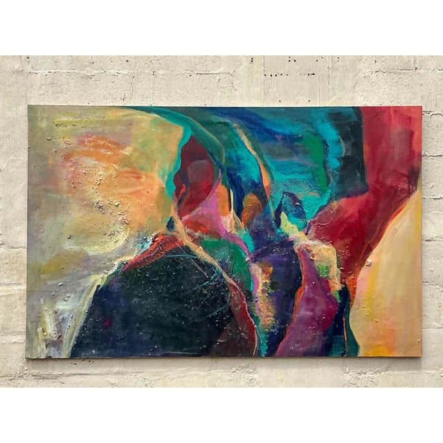 Vintage Boho Original Abstract Oil Painting on Canvas For Sale - Image 4 of 7