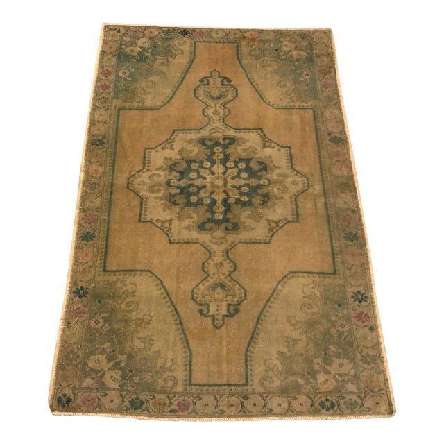 Oushak Vintage Wool Turkish Anatolian Rug- 4′7″ × 7′2″ For Sale