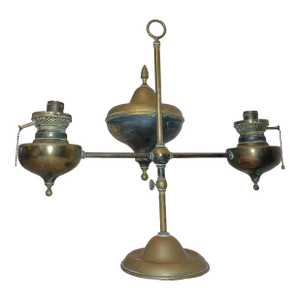 Large Antique 19th Century Electrified Two Arm Brass Oil Student Adjustable Lamp