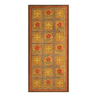 1900s Multicolor Geometric Antique American Hooked Rug 2'2" X 4'8" Handknotted Wool Carpet For Sale