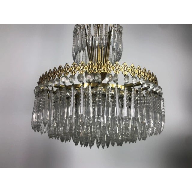 Metal Brass and Crystal Chandelier Crown with 3 Lights, 1970s For Sale - Image 7 of 12