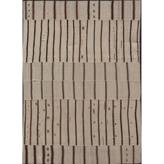 Vintage Hand Woven Neutral Paneled Kilim Flat-Weave in Tones of Cream and Brown For Sale - Image 13 of 13
