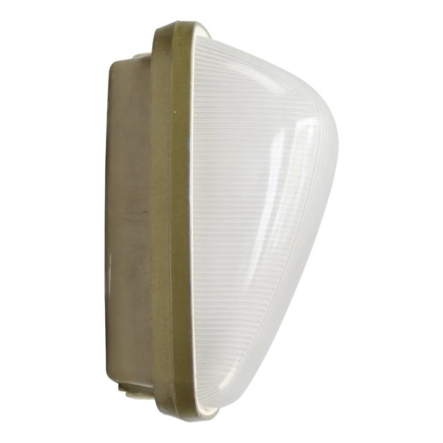 Vintage Industrial French Green Frosted Cut Glass Sconce For Sale