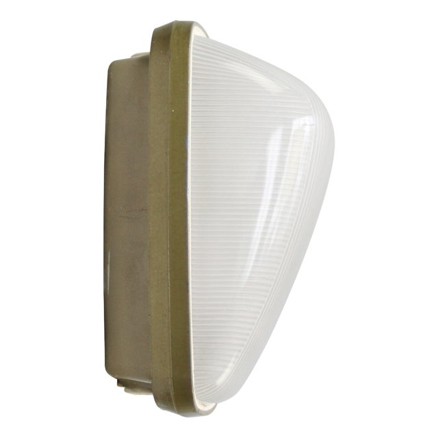 Vintage Industrial French Green Frosted Cut Glass Scone For Sale