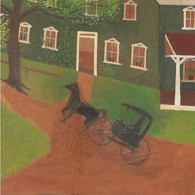'Rural Landscape With Horse and Buggy, 1916', American School, Antique Americana, Folk Art, Naive, Oil For Sale - Image 10 of 12