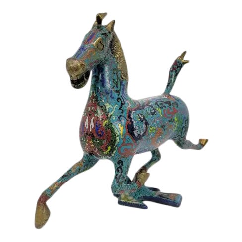 Chinese Cloisonne Enamel Gilt Success Horse Statue For Sale