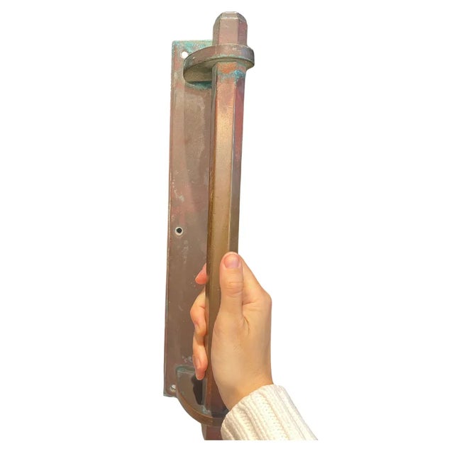 Pair of Large Hexagon Bronze Handles From NYC Hotel Entrance, Early 1900's For Sale - Image 4 of 5