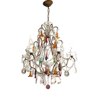 Gold-Plated Metal and Murano Glass Chandelier, 1940s For Sale