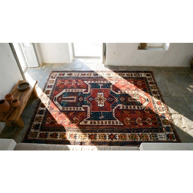 Extraordinarily Antique Tribal Red Geometric Caucasian Sewan Kazak Rug For Sale - Image 11 of 12