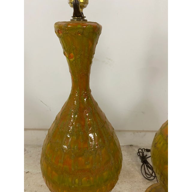 Mid 20th Century Mid-Century Modern Lava Drip Glaze Lamps, Orange and Green For Sale - Image 5 of 10