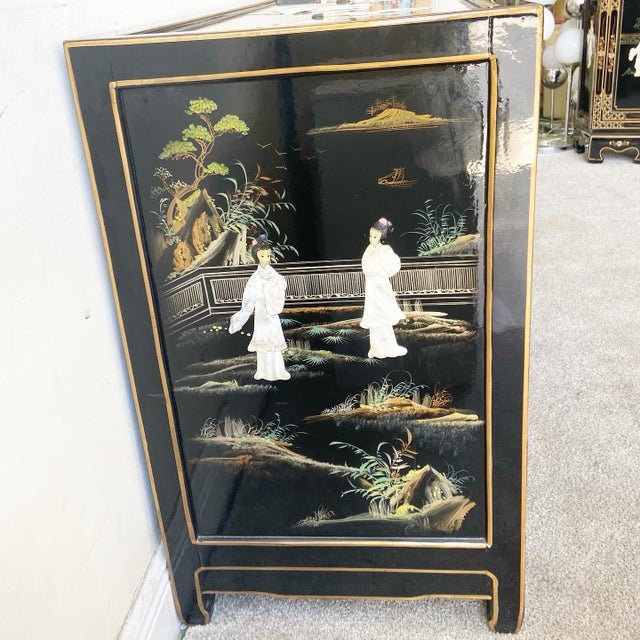 Chinoiserie Black Lacquer Mother of Pearl Credenza Chairish