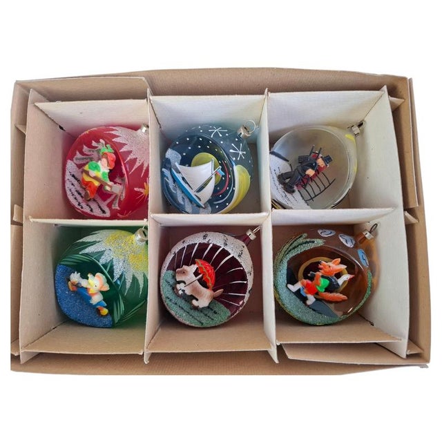 Vintage Czechoslovakian Glass Christmas Diorama Ornaments, 1960, Set of 6 For Sale - Image 3 of 18