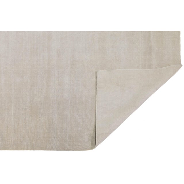 Modern 12x18 Modern Handmade Solid Beige Oversized Area Rug - 100% Wool For Sale - Image 3 of 10