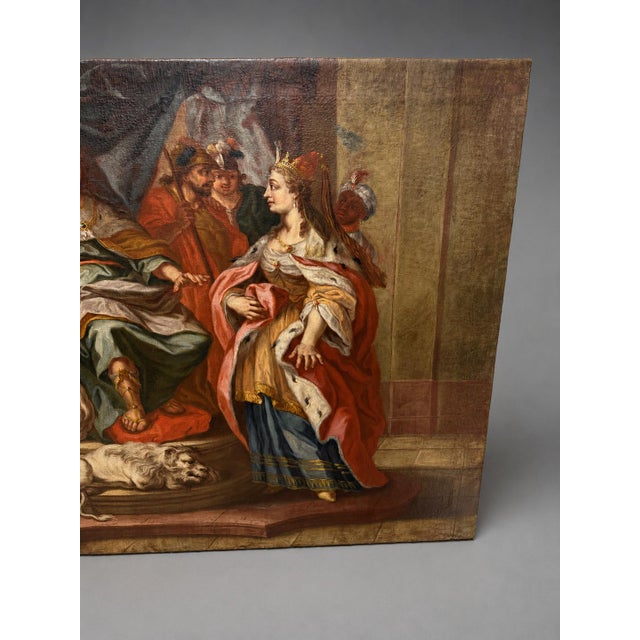 Textile Johann Georg Tompke Attributed Solomon and Queen of Sheba Oil Painting C. 1766 For Sale - Image 7 of 15
