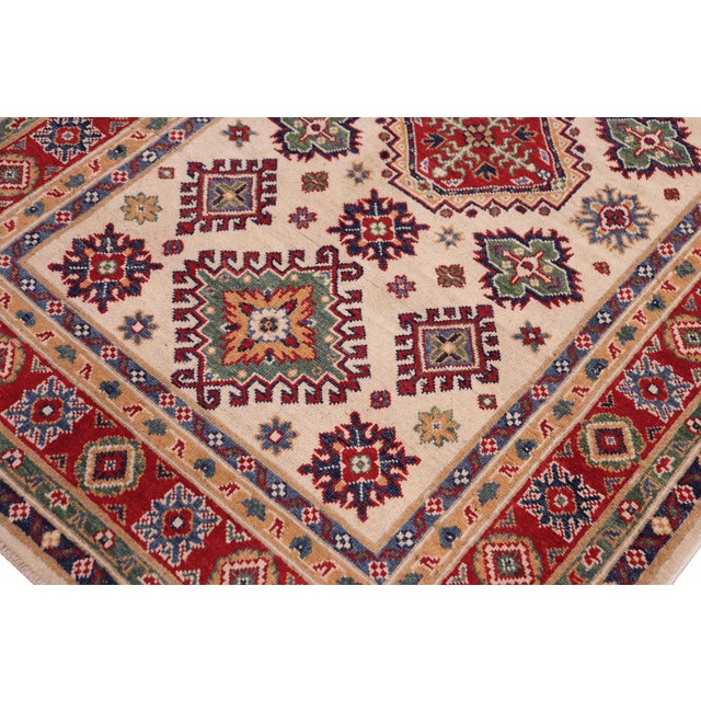 Shabby Chic Boheo Chic Kazak Tribal Beige/Red Wool Rug - 4'0''x6'0'' For Sale - Image 3 of 10