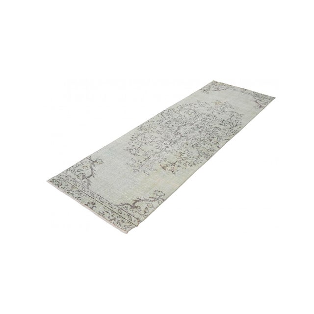 Mid-Century Modern Green Overdyed Vintage Runner - 2`6″ X 7`7″ For Sale - Image 3 of 6