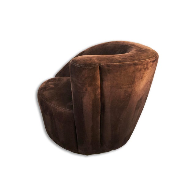 Late 20th Century Dark Brown Vladimir Kagan Modern Swivel Nautilus Lounge Chair With Ottoman For Sale - Image 5 of 9