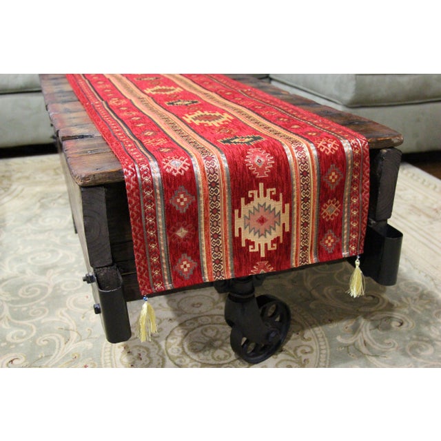 Turkish Red, Gold & Black Kilim Patterned Table Runner | Chairish