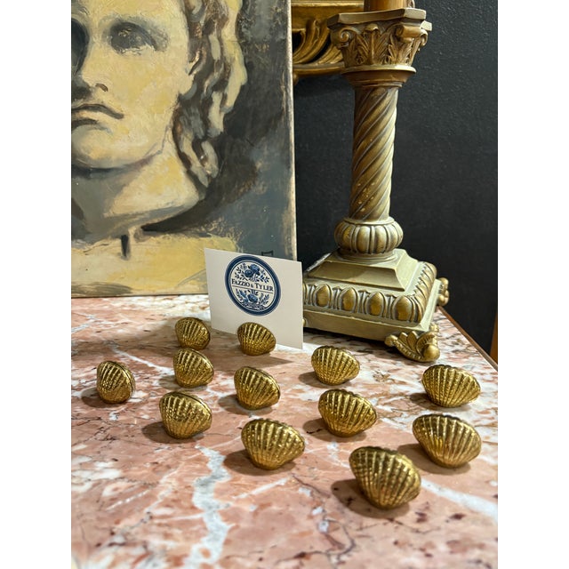 Mid 20th Century Vintage Brass Shell-Shaped Place Card / Card Holders - Set of 12 For Sale - Image 5 of 5