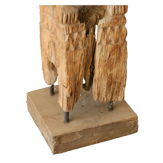 Wood 1950s Monumental Folk Wood Carved Scupture . Man and Cat.73 In. H. For Sale - Image 7 of 7