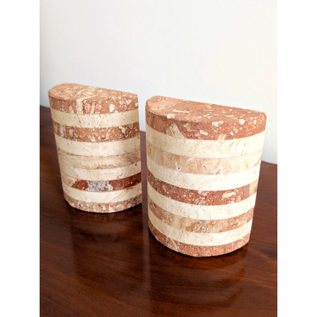 Vintage Striped Travertine Demilune Bookends by Fratelli Mannelli, 1970s, Set of 2 For Sale - Image 10 of 16